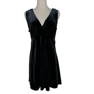 Black Velvet V Neck Mini Dress Tie Waist Goth Emo Party Casual Twee Fairy